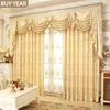 European Style Curtain for Living Dining Room Bedroom Luxury Golden Curtain Valance Curtain Finished Product Customization 211203