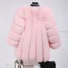 ミンクコート女性冬トップファッションピンクの女性の毛皮コートエレガントな厚い暖かいアウターフェイクジャケット