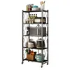 3/4/5 Layers Folding Shelf with Wheel Multifunctional Carbon Steel Storage Rack Kitchen Tool for Living Room Bedroom
