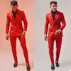 Esmoquin rojo de doble botonadura para hombre, esmoquin de boda personalizado, ropa de talla grande para hombre, chaqueta para fiesta de graduación, trajes, chaqueta, pantalones 2811