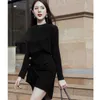 Moda Kobiety Temperament O-Neck Collar Solid Khaki Nieregularna spódnica Dwuczęściowy Zestaw Wiosna I Jesień GX1257 210421