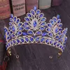 Fashion Design Baroque Exquisite Gold Blue Red Crystal Tiara and Crown Women Bridal Bride Wedding Party Hair Jewelry Accessories 210707