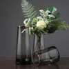 Estilo simples círculo dourado vaso transparente sala de estar flor flor vidro garrafa jardim decoração