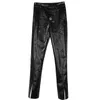 GetSpring Women Pants s Black PU Leather Texture High Waist Split Trousers Slim Thin Long 210601