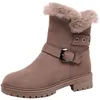 Winter Rabbit Hair Frosted Snow Boots Högkvalitativ Outdoor Comfort Varm glidande bomullsskor Tjock häl med Fleece Middle Tube