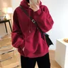 Felpe con cappuccio da donna Felpe autunno donna felpa con cappuccio a maniche lunghe felpa con cappuccio stile coreano pullover casual allentato morbido rosso intenso verde solido