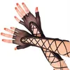 5本の指の手袋ファッションリボンクロスカットアウトフィッシュネットブラックレースアップリストフィンガーレスグローブセクシーバットケーブゴスパンクステージパーティー