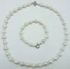 Orecchini Collana Raro Bianco 5-6mm / 10-11mm Set di braccialetti di perle coltivate d'acqua dolce 20 / 7,5 pollici Set di gioielli per le donne