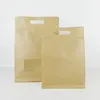 Storage Bags 50Pcs/lot Handle Brown Kraft Paper Stand Up Pack Bag With Window Side Gusset For Cereals Beans