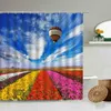 Tulip Sunflower Flower Garden Shower Curtain Summer Travel Country House Windmill Bathroom Decoration Waterproof Cloth Screen Curt203x