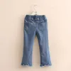 Frühling Herbst Casual 3-12 Jahre Kinder Elastische Lange Hosen Gewaschen Quaste Baby Kinder Mädchen Breite Bein Ausgestelltes Denim Jeans 210529