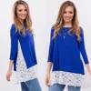 Kobiety Jesień Casual Bluzka 2021 Z Długim Rękawem Patchwork Luźne Topy Koronki Crochet Hollow Out Sexy Blusas Koszulki Damskie Bluzki