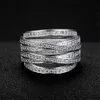 Stackable Multi layered cross rings women & men full zircon diamond white gold color wedding engagement band party jewelry gift