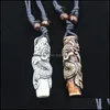 Pendant Necklaces & Pendants Jewelry Lots Wholesale 12Pcs Cool Boy Mens Simation Bone Carving Totem Dragon Wood Beads Amet Necklace Lucky Gi