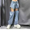 High Street Jeans Kobiety Spodnie Szerokie Spodnie Hip-Hop Bawełniane Luźne Retro Łańcuch Wymienny Cool Girls Womens Denim Spodnie 210922