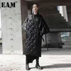 [EAM] Весна осень V-воротника три четверти рукав сплошной цвет повязки хлопок мягкий большой размер пальто женщин мода JD18601 210823