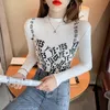 Spring Fall Koreanische Stil T-Shirt Mädchen Mode Druck Brief Mock Neck Frauen Tops Langarm Bottoming Hemd T-Shirt T11702A 210421