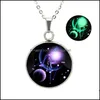 Pendant Necklaces & Pendants Jewelry Glow In The Dark 12 Zodiac Sign For Women Men Stainless Steel Horoscope Glass Cabochons Chains Fashion