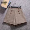 Winter Loose Wide Leg Shorts Korean Woolen Women Feminino Autumn A Line Zipper Pocket Buttons Short Femme 7435 50 210521