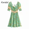 FORIDOL SEXY BOSHBLE BOHEMIAN короткое летоное платье WOEN повседневная хлопчатобумажная раскалка Vinatge Pead Wrack rack A-Line Green платье 210415