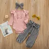 0-24m Осень рожден младенческая девочка одежда мягкий вязаный ползунок полосатые цветочные брюки головастые костюмы 210515