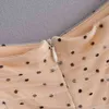 Stilvolle schicke Tupfen-elastische geraffte Netz-Minikleid-nette Frauen-Hauch-Ärmel-Quadrat-Kragen-Rückseiten-Reißverschluss-Kleider beiläufige Vestidos 210520