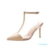 Fashion-Dress Shoes Pumps Stiletto High-Heeled Pointed T-Band Wild Transparent Kvinna Sandaler One-Button Spänne Fairy