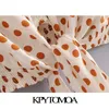 Kvinnor mode med båge bundet polka dot beskuren blusar elastisk ben knapp-up kvinnliga skjortor chic toppar 210420