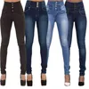 Kadın Kot Varış Denim Kalem Pantolon Streç Yüksek Bel Düğmesi Slim Fit Skinny Zarif Bayan Giyim 210708