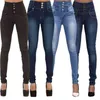 Kvinnor Jeans Ankomst Denim Pencil Byxor Stretch High Waist Button Slim Fit Skinny Elegant Ladies Kläder 210708