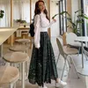 Sommar 2 Pieces Set Women White Single-breasted Blouses + Vintage High Waist Geometric Print Long Skirt Suit 210520