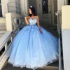 فاتح الأزرق فساتين quinceanera الحلو 15 16 عيد ميلاد حزب الكرة العباءات