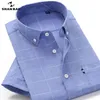 Shan Bao Classic Brand Mäns Business Casual Loose Plaid Short-Sleeved Shirt Sommar Professionell Kontor Storlek 210809