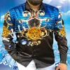 Fall Men's Long Mouw Camicetta Cardigan Blouses Slim Fit Shirt Lion Pattern Vintage Button Up Vestito Blouse