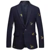 Bee Embroidery Blazer Slim Fit Masculino Abiti Uomo Wedding Prom Tweed Wool For Men Stylish Suit Jacket