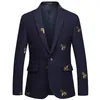 Biene Stickerei Blazer Slim Fit Masculino Abiti Uomo Hochzeit Prom Tweed Wolle Für Männer Stilvolle Anzug Jacke