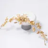 HIMSTORY Vintage Gold Roses Flower Headband Butterfly Headdress Bridal Wedding Hair Ornaments Headpiece Women Party Hairband X0726