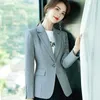 Blazer Kobiety Wiosna Moda Retro Plaid Z Długim Rękawem Slim Kurtka Panie Biurowe Formalne Buiness Work Coat 210604