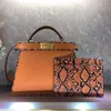 High Quality Handbag Shoulder Crossbody Bags Grained Genuine Leather Tote Bag Python Skin Patchwork Color Handbags Purse Detchable3382