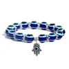 2Pcs Evil Blue Eye Beaded Charm Stretch Bracelet 7 Chakras Gemstone Lava Stone Hand Bracelets