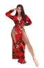 إمرأة مثير الخامس الرقبة الشيفون الأزهار طباعة فستان ماكسي فضفاض الصيف بوهو سبليت فستان طويل عطلة الشاطئ ماكسي فستان الشمس 5 اللون اختر الحجم (S-2X