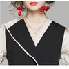 Women Elegant Ruffles Hem Mermaid Patchwork Long Sleeve V Neck Office Lady Shirt Female Autumn Spring Dress Vestidos 210416