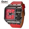 Zegarki na rękę Oulm 3364 Fashion Casual Men Watch Big Size Square Face dekoracyjne małe tarcze szeroki zegarek na pasku męski Sport luksusowe zegarki
