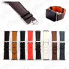 Klockband Modepresent Klockarmband Armband För iwatch 7 2 3 4 5 6 Series 38mm 44mm 41mm 45mm Band Läderbälte Armband Armband Ränder Klockband Brun Lyx Kvinnor Män