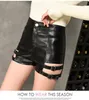 Herbst winter Neue design frauen coole mode hohe taille PU leder aushöhlen sexy shorts plus größe SMLXL