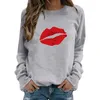 Hoodies feminino moletom bordos vermelhos que imprimem o pescoço redondo sólido ocasional Plus tamanho encapuzado Impresso Suéter Sueter roupa da mulher