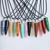 Natural Stones Bullet Necklaces Crystal Quartz Agate Gemstones Charm Pendant Necklace Black Wax Rope Chain Fashion Men Women Choker Jewelry Gift