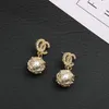 4 Style 18K Gold Plated Luxury Brand Designers Letters Stud Geometric Famous Women Long Eardrop Crystal Rhinestone Pearl Earring Bride Wedding Party Jewerlry