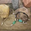 Tennis Simple Handmade Woven Green Cat's Eye Ocean Natural Gilded Stone Charm Women Leather Bracelet Boho Wrap Drop