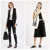 Junelove Blazer Casual Vest Waistcoat Kvinnor står krage Lång kostym Vest Kvinnlig jacka Coat Black Fickor Office Lady Work 210817